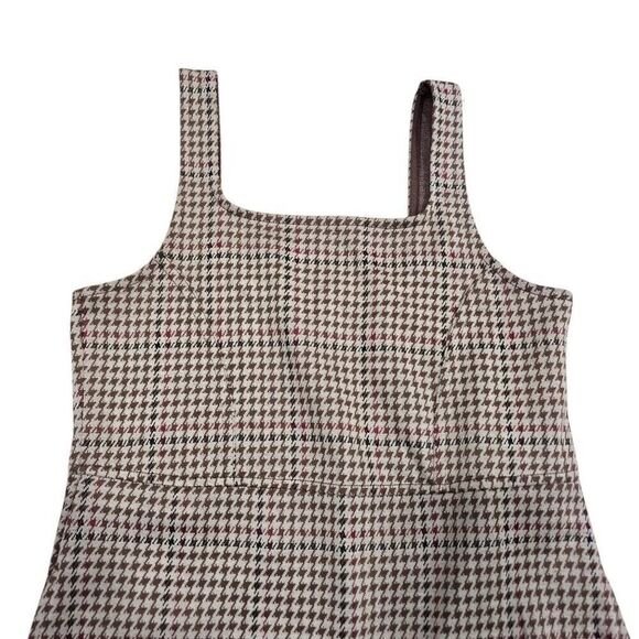 Abercrombie Kids Tank Dress Girls 9/10 Beige Houndstooth Square Neck Sleeveless - Picture 3 of 6